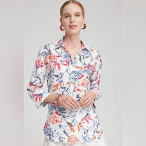 Chico’s No Iron™ Linen Sealife 3/4 Sleeve Shirt Sz 8